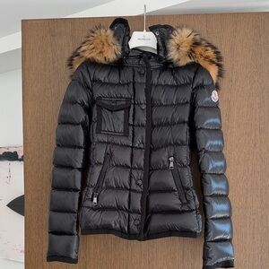 Moncler Black Puffer Jacket with Fur Hood